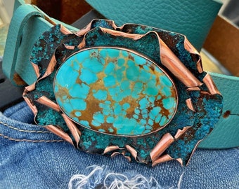 Kingman Turquoise Big copper Belt Buckle