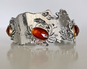 Under the Sea Cuff #7, garnet crabs, heavy duty sterling silver