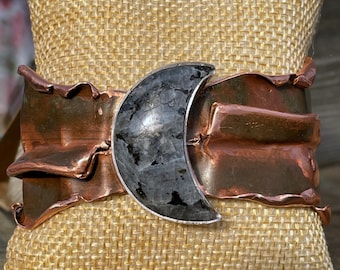 Larvikite Crescent Moon Big Copper Cuff