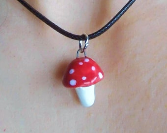 Handmade Ceramic Red Mushroom Necklace Pendant | Cottagecore Jewelry Gift