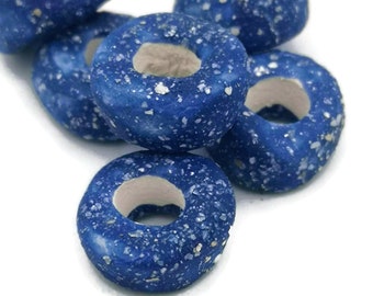 7 Pcs 15mm Clay Beads Large Hole 6mm For Jewelry Making, Sparkling Blue Macrame Beads, Handmade Ceramic Beads, Porcelain Dreadlock Beads