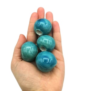 Handmade Oriental Blue Ceramic Bead – Large Hole Artisan Bead for Macrame & Jewelry