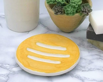 Yellow Handmade Ceramic Soap Dish With Drain, Soap Bar Holder, Eco Friendly Bathroom Accessories, Zero Waste Clay Soap Tray, Unique Pottery