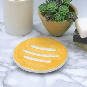 Yellow Handmade Ceramic Soap Dish With Drain, Soap Bar Holder, Eco Friendly Bathroom Accessories, Zero Waste Clay Soap Tray, Unique Pottery image 1