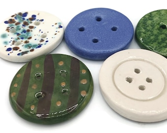 5Pc 45mm Extra Large Handmade Ceramic Sewing Buttons Strange And Unusual, Hand Painted Sewing Supplies And Notions