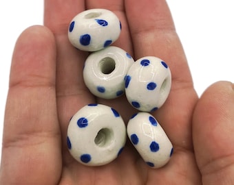 Perline in ceramica con foro grande, 5 pezzi – Perline in argilla fatte a mano per gioielli e artigianato