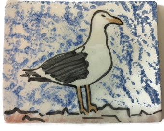 handmade ceramic bird tile, seagull wall decor, handpainted tiles for backsplash, bird lover gifts for men, Best Gifts For Him