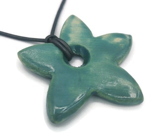 Handmade Ceramic Star Pendant – Large 6cm Sage Green Charm – Jewelry Making Supply