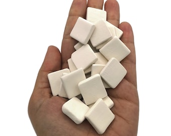 20Pc 20mm Handmade Small Bisque Ceramic Mosaic Tiles for Crafts | Blank, Unpainted Squares or Stars Ready to Paint