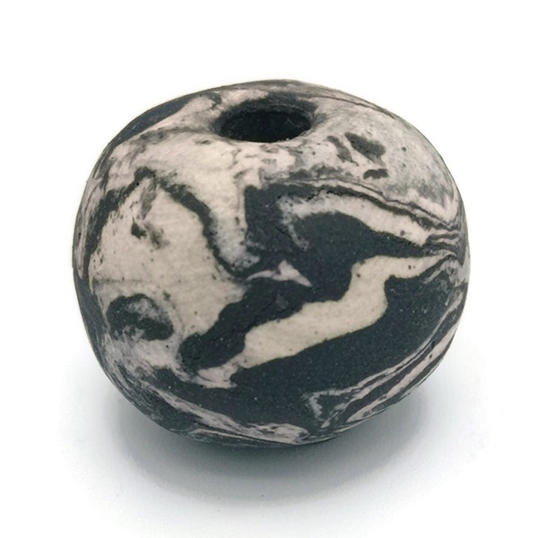 1Pc 30mm Handmade Ceramic Macrame Beads Large Hole, Extra Large Marbled Black And White Jewelry Making Supplies, Artisan Best Selling Items