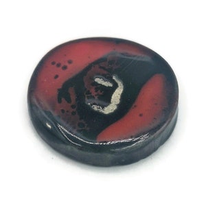 Handmade Ceramic Jewelry Brooch Pin – Black and Red Round Brooch – Perfect Gift for Mom or Grandma