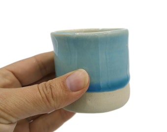 Handmade Ceramic Espresso Cup, Turquoise Blue Stoneware Mug Without Handle, Dishwasher Safe Coffee Cup And Saucer, Unique Best Gifts For Him