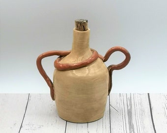 Handmade Ceramic Bottle With Cork Stopper, First Home Gift, Pottery Vase With Hand Built Sculptural Handles, Mom Birthday Gift From Daughter