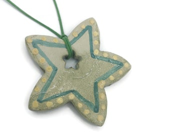 1Pc Extra Large 60mm Green Star Handmade Ceramic Necklace Pendant for Unique Jewelry Making, Hand Painted Clay Charms For Women Fashion