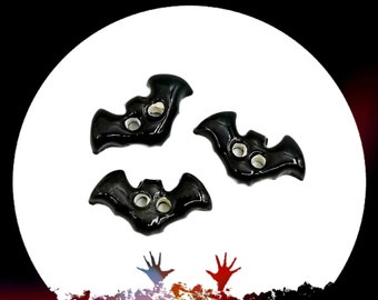 3Pcs Handmade Ceramic Black Bat Sewing Buttons For Halloween Costumes or Home Decor, Extra Large Novelty Accessories For Clothing Finishes