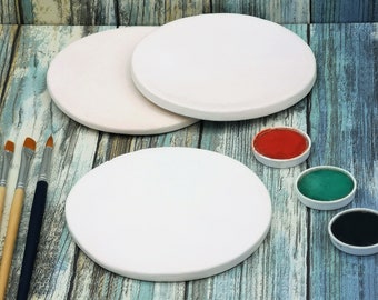 Round Ceramic Coasters Ready To Paint, 3Pc Handmade Blank Car Coasters, Unpainted Ceramics u Paint, Diy Bisque Pottery Coasters To Paint