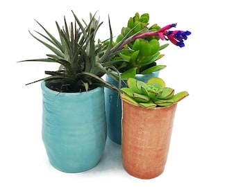 LARGE UTENSIL HOLDER, Handmade Ceramic Succulent Planter Vase With Drainage, Housewarming Gift First Home, Desk Organizer Crock