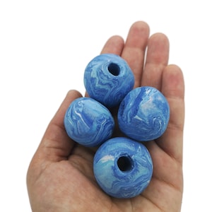 30mm Clay Beads, Handmade Ceramic Macrame Beads Matt, 1 Pc Large Hole Beads Unique, Round Bubblegum Beads, Jewelry Making  Porcelain Beads