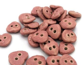 6Pc Handmade Ceramic Pink Heart Sewing Buttons Great for Mother's Day or Valentine's Day Crafts