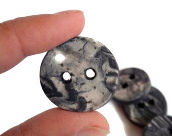 6PC Matte Black & White Handmade Ceramic Buttons – 25mm Sewing and Knitting Buttons