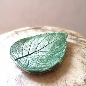 Handmade Ceramic Green Pressed Leaf Plate - Wedding Ring Holder Dish