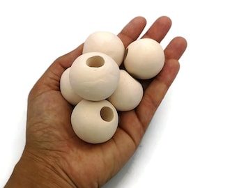 6Pc Oversized Handmade Ceramic Bisque Beads – Round Beads Ready to Paint