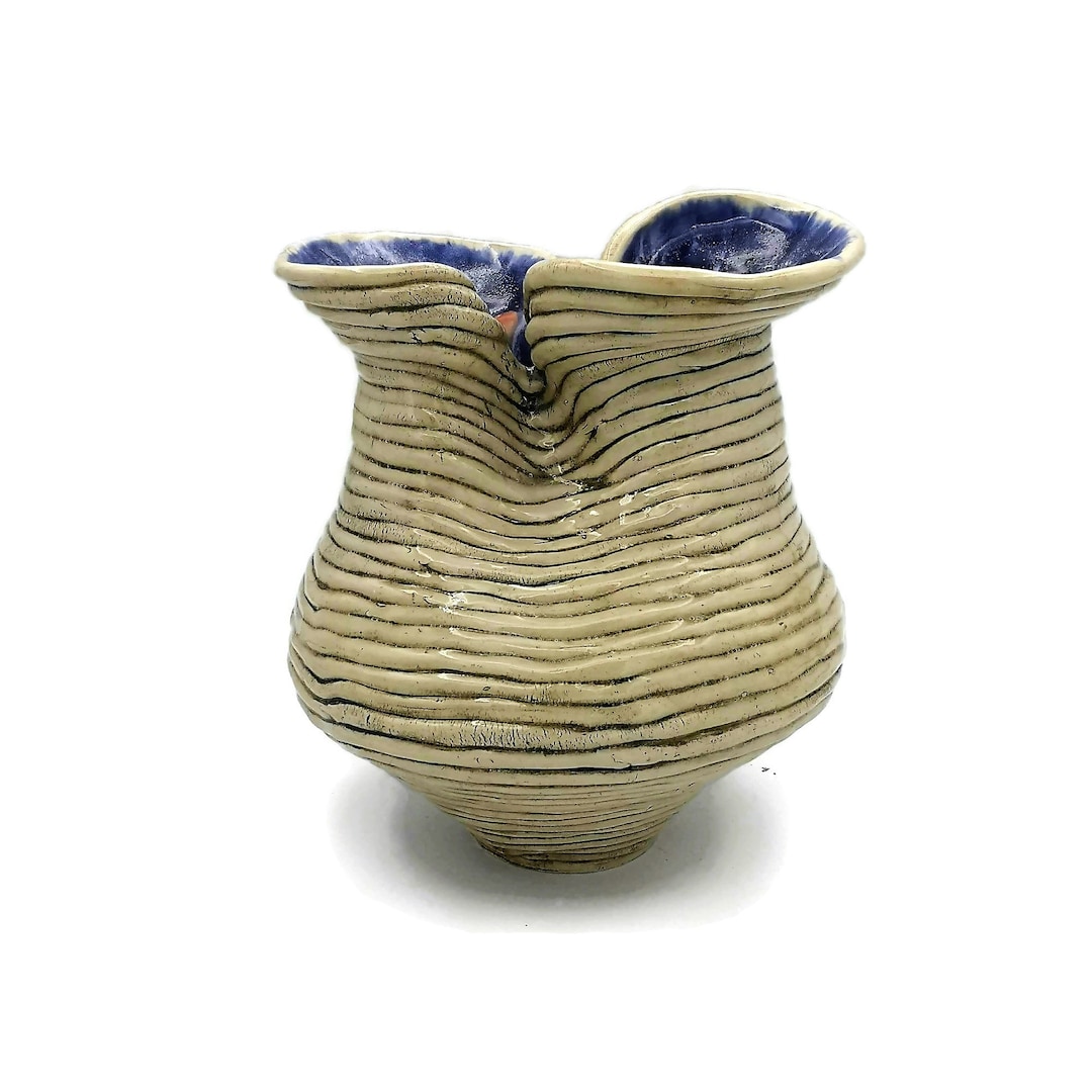 Tall Ceramic Sculpture, Modern Clay Sculpture, Sculptural Vase Textured