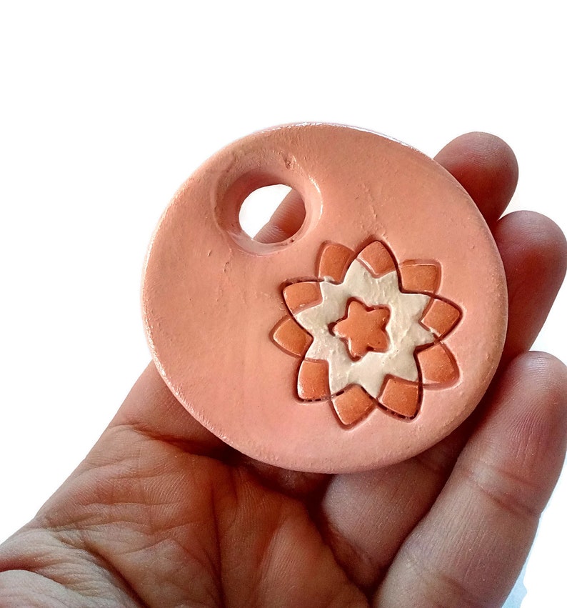 Selection of 4 unique ceramic pendants round big 60 mm pendant hand painted large handmade clay pendant for jewelry necklace pendant