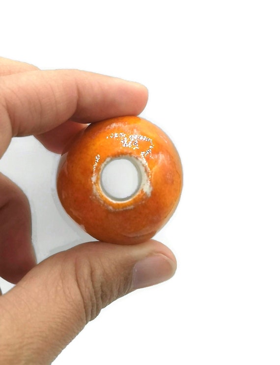 1pc 30mm Extra Large Beads for Jewelry Making, Handmade Ceramic Macrame  Beads Large Hole 7mm, Unique Giant Orange Beads for Plant Hanger 