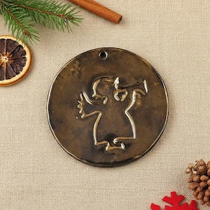 Handmade Ceramic Angel Ornament, Gold Angel Wall Hanging, Christmas Tree Ornament, Guardian Angel Decor, Christian Gift