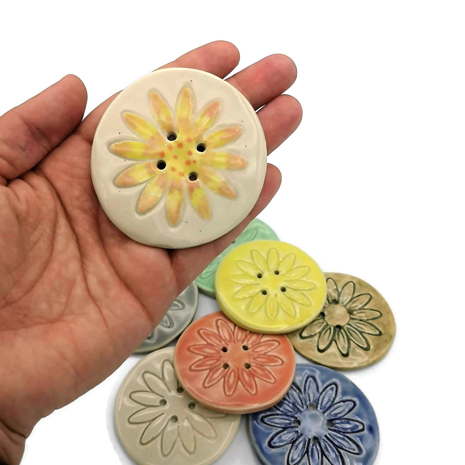Extra Large Ceramic Flower Buttons – Handmade Decorative Sewing Buttons ...