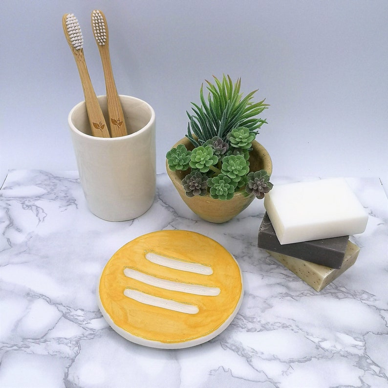 Yellow Handmade Ceramic Soap Dish With Drain, Soap Bar Holder, Eco Friendly Bathroom Accessories, Zero Waste Clay Soap Tray, Unique Pottery image 9