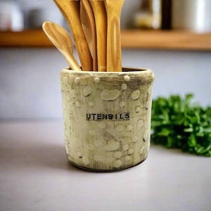 5 Inches Handmade Ceramic Large Utensil Holder For Kitchen Counter