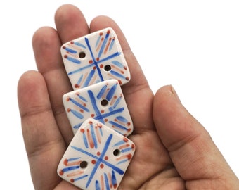 Handmade Ceramic Novelty Buttons – Set of 3 Large Square Buttons
