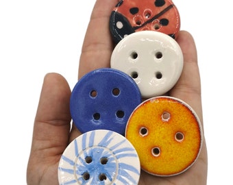 Set of 5 Handmade Ceramic Sewing Buttons - 40mm Novelty Buttons for Crafts