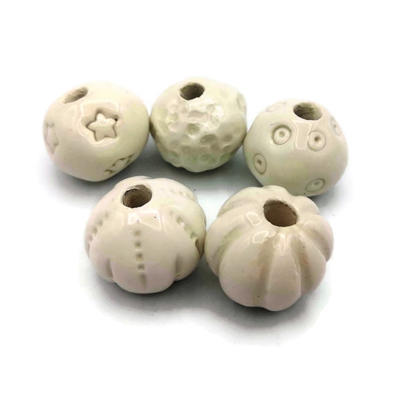 5pc 30mm Handmade Ceramic Textured Round Beads, Clay Beads for Jewelry  Making and Macrame Supplies, Large Hole Beads 