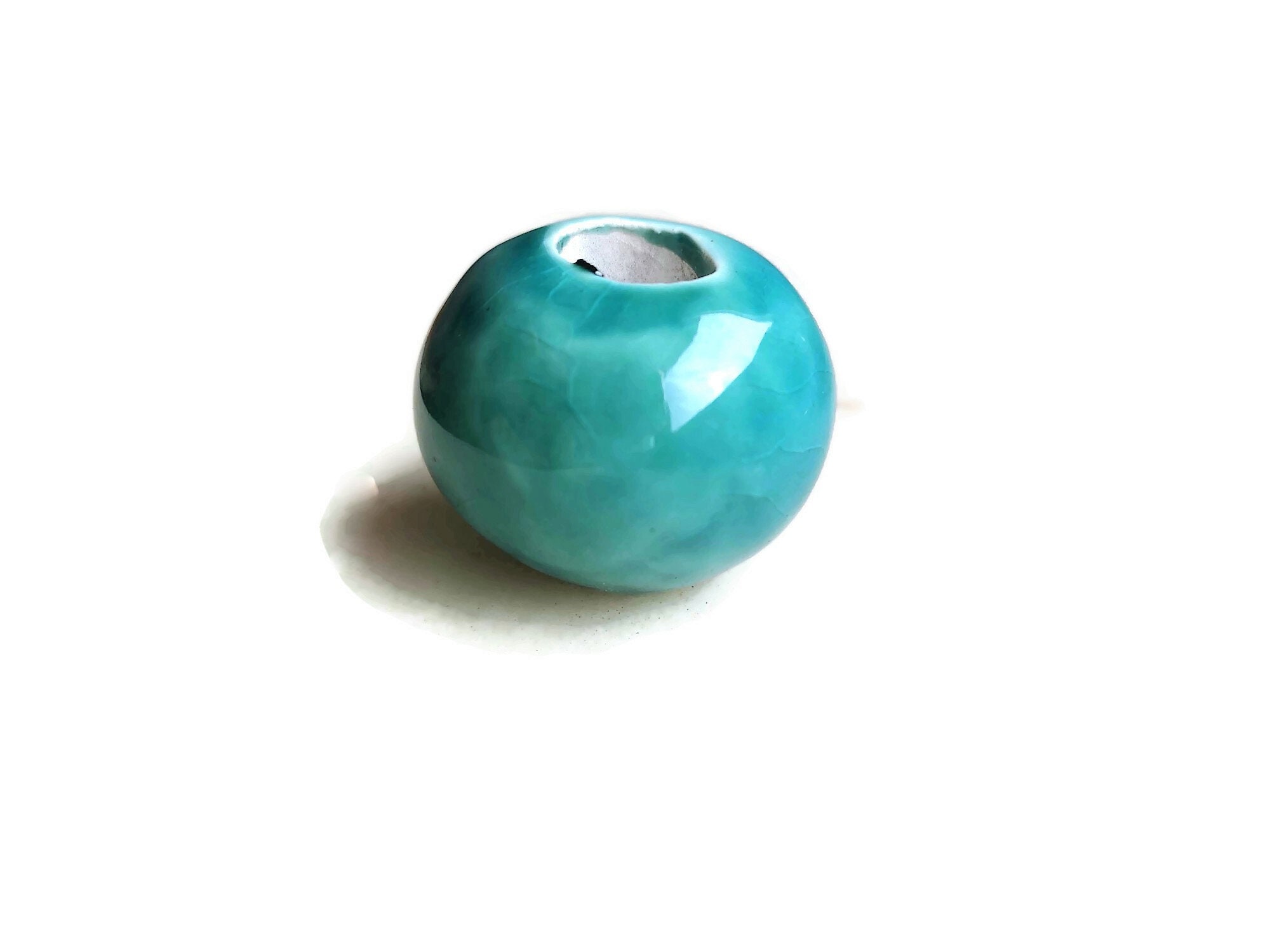 1Pc Blue Handmade Ceramic Macrame Bead Large Hole, Unique Clay