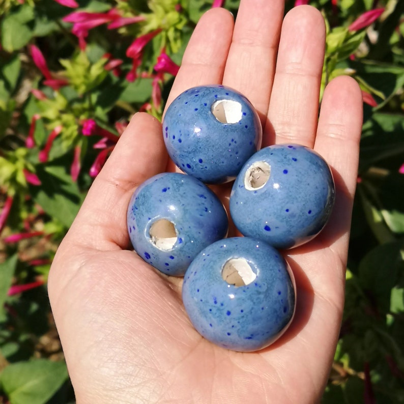 Dark blue beads large hole ceramic bead for macrame artisan Etsy