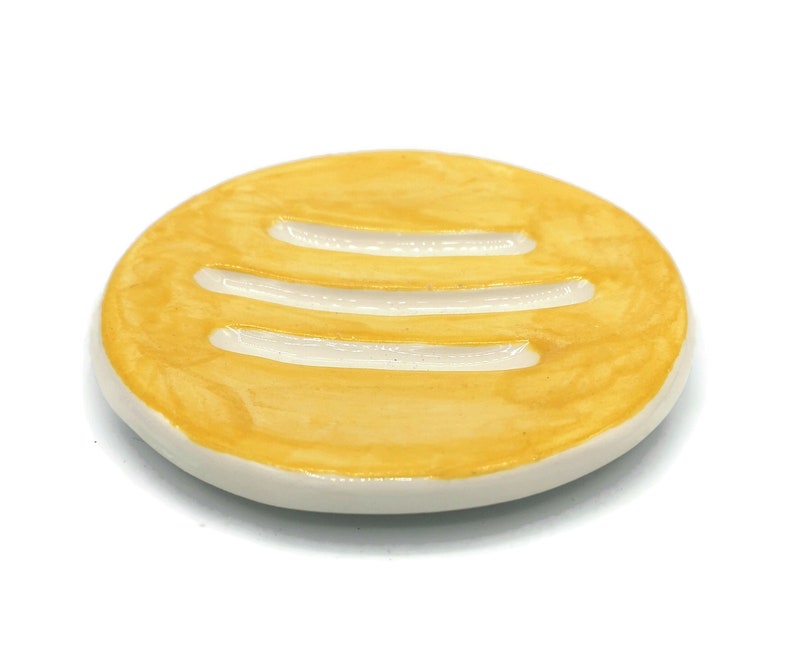 Yellow Handmade Ceramic Soap Dish With Drain, Soap Bar Holder, Eco Friendly Bathroom Accessories, Zero Waste Clay Soap Tray, Unique Pottery image 4