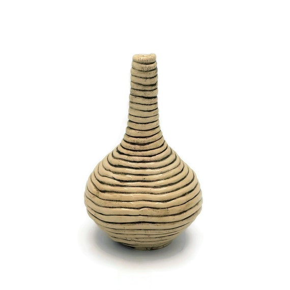 Tall Ceramic Vase, Modern Clay Sculpture, Bud Vase Textured for