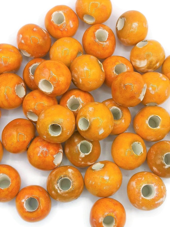 1pc 30mm Extra Large Beads for Jewelry Making, Handmade Ceramic Macrame Beads  Large Hole 7mm, Unique Giant Orange Beads for Plant Hanger 