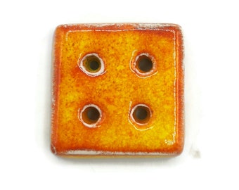 1Pc 30mm Orange Square Ceramic Buttons, Cute Pottery Coat Buttons, Best Sellers Sewing Supplies And Notions, Handmade Button Antique Look