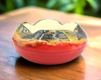 Modern Ceramic Ashtray - Hand Painted Red and Brown (14cm)