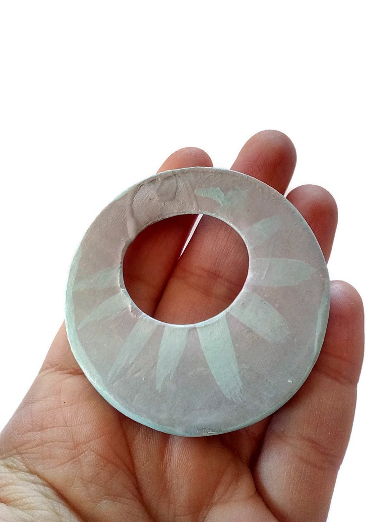 Selection of 4 unique ceramic pendants round big 60 mm pendant hand painted large handmade clay pendant for jewelry necklace pendant
