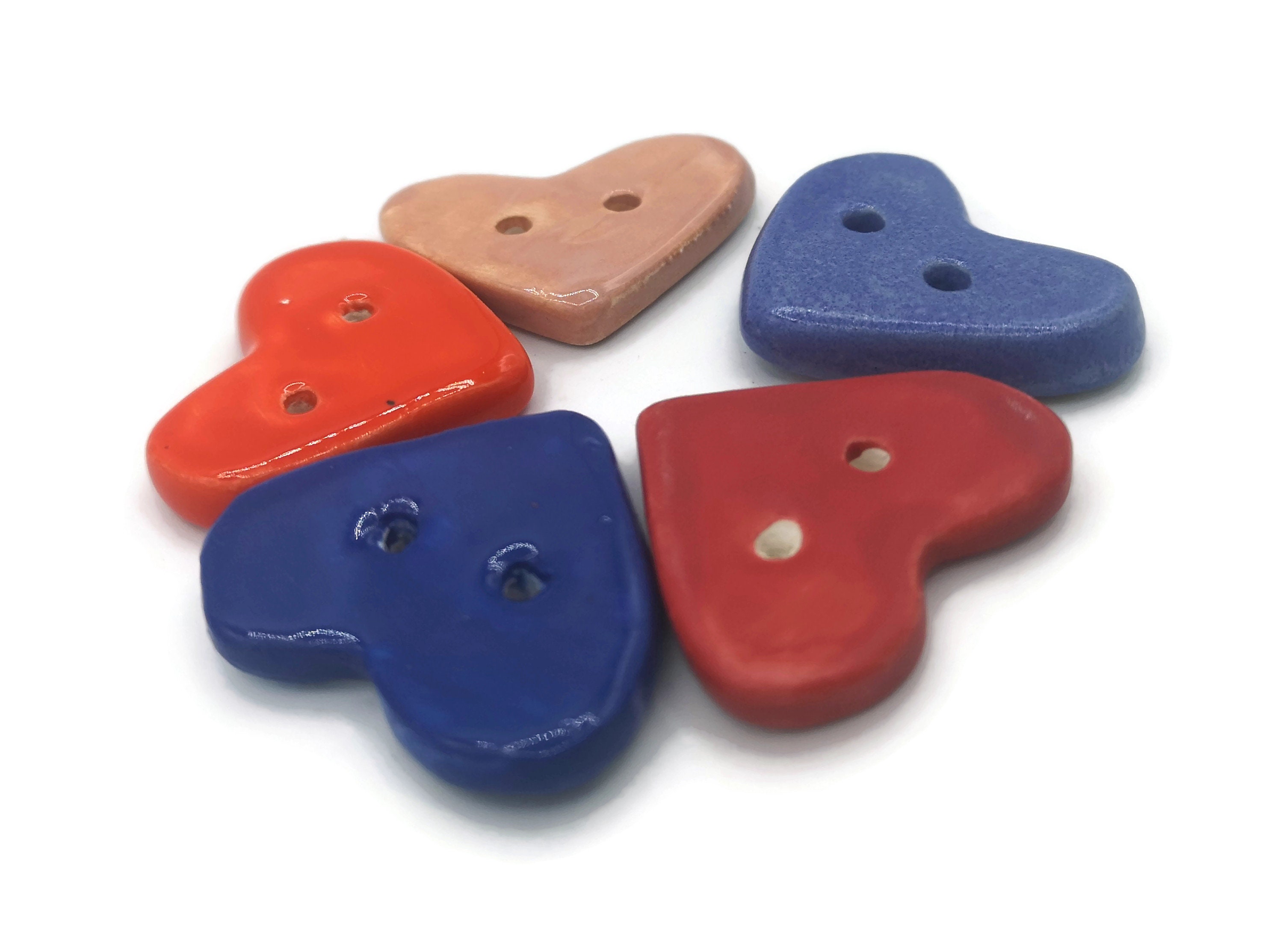 5Pc Heart Buttons – Handmade Large Ceramic Buttons for Sweaters & Crafts