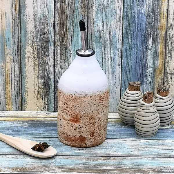 hand thrown pottery olive oil dispenser handmade ceramics, housewarming Gift First Home cooking gifts,  speckled stoneware Olive Oil Cruet