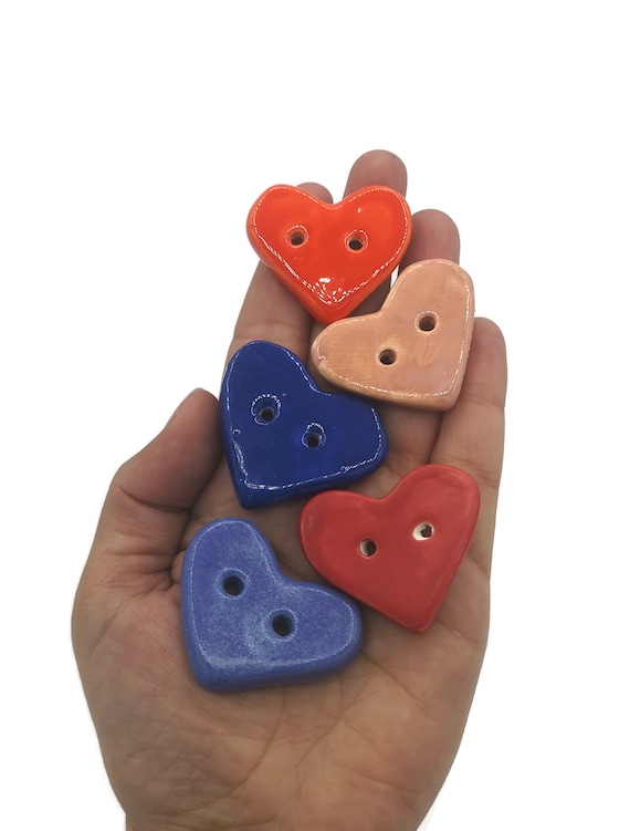 5pc Heart Shaped Sewing Buttons, Large Buttons for Sweater, Handmade  Ceramic Buttons for Crafts, Clay Buttons, Best Seller Blazer Buttons 
