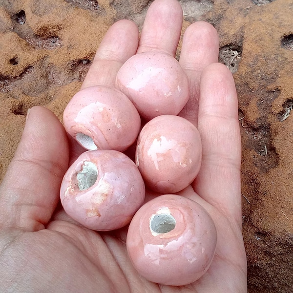 1 Pc Coral Pink Handmade Ceramic Beads Large Hole, Clay Beads For Macrame Or Jewelry Making, Giant Beads