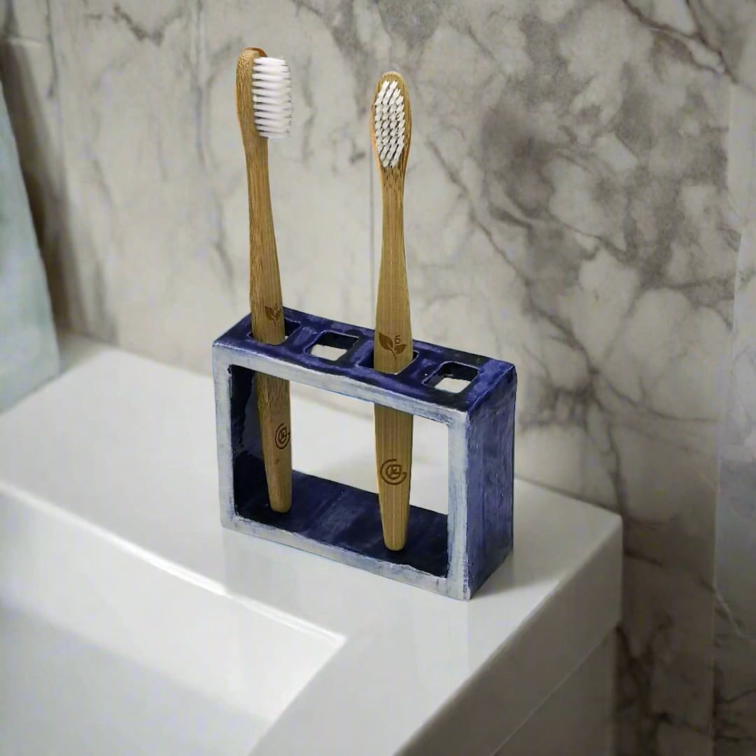 Blue Ceramic Toothbrush Holder – Handmade Utensil Holder, Versatile Eco ...