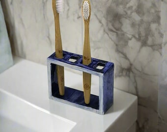 Soporte para cepillos de dientes de cerámica azul – Soporte para utensilios hecho a mano, portalápices versátil y ecológico para la decoración del baño y el escritorio.